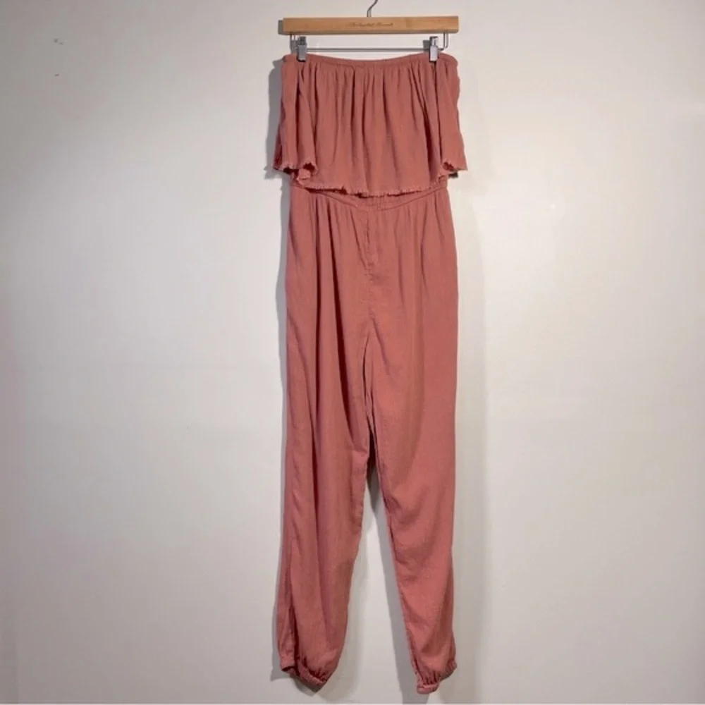Aerie Strapless Smocked Jumpsuit Pink/salmon Medium - Picture 2 of 6